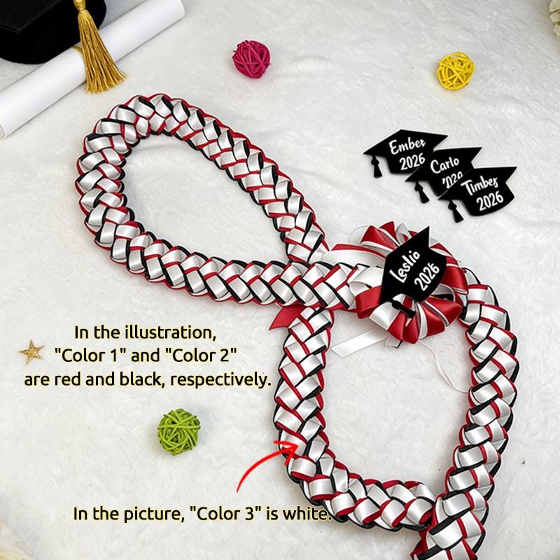 Personalized Graduation Lei Class Of 2026, Custom Name & Year Cap, Handmade Double Braided Ribbon Lei, High School Senior Gift,