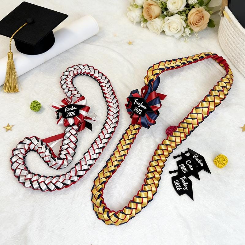 Personalized Graduation Lei Class Of 2026, Custom Name & Year Cap, Handmade Double Braided Ribbon Lei, High School Senior Gift,