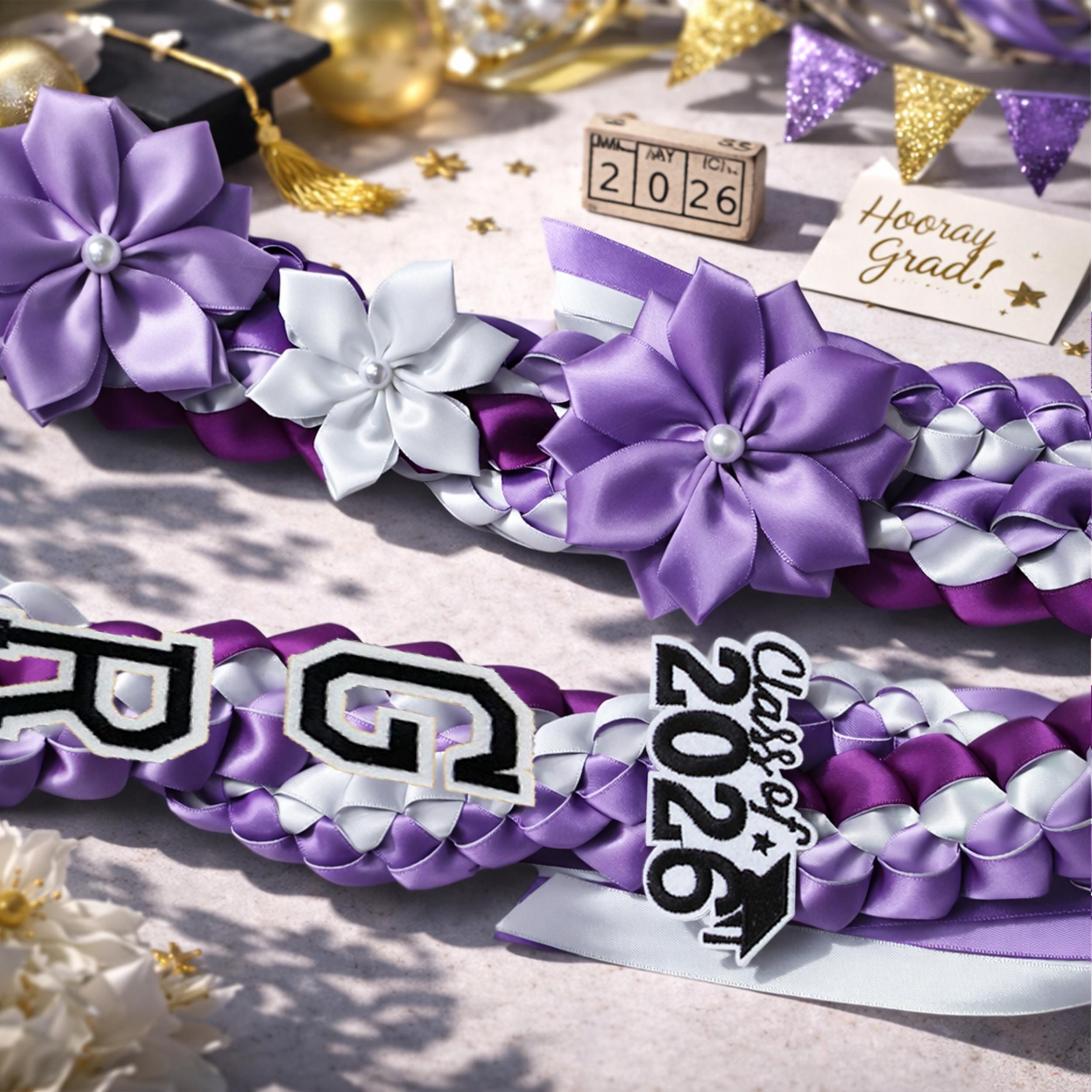 Personalized Graduation Lei With Flowers, Gift For Graduates, Custom Ribbon Lei, Grad Gift, 2026 Graduation Lei With Name, Senior Night Gift