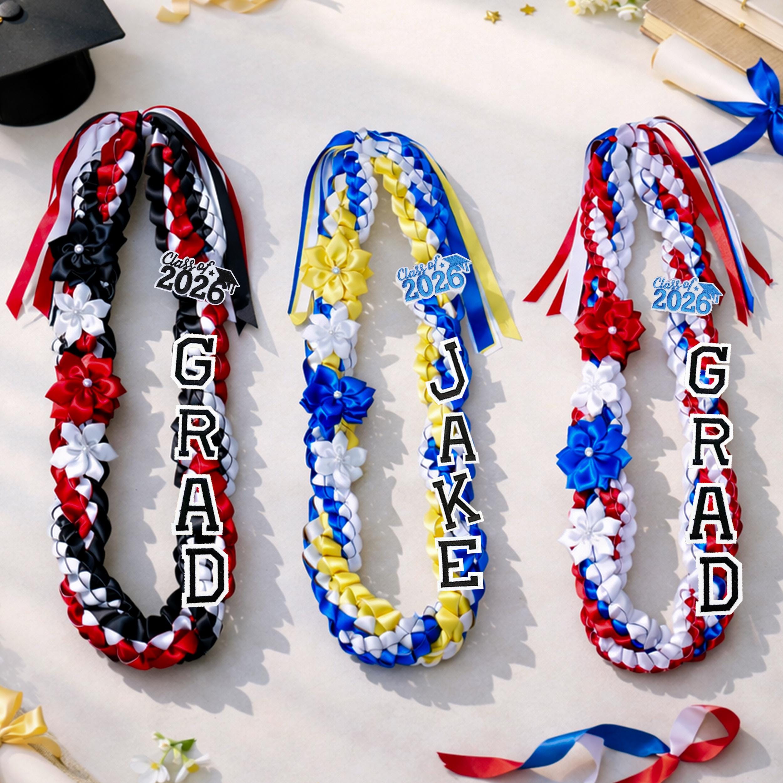 Personalized Graduation Lei With Flowers, Gift For Graduates, Custom Ribbon Lei, Grad Gift, 2026 Graduation Lei With Name, Senior Night Gift