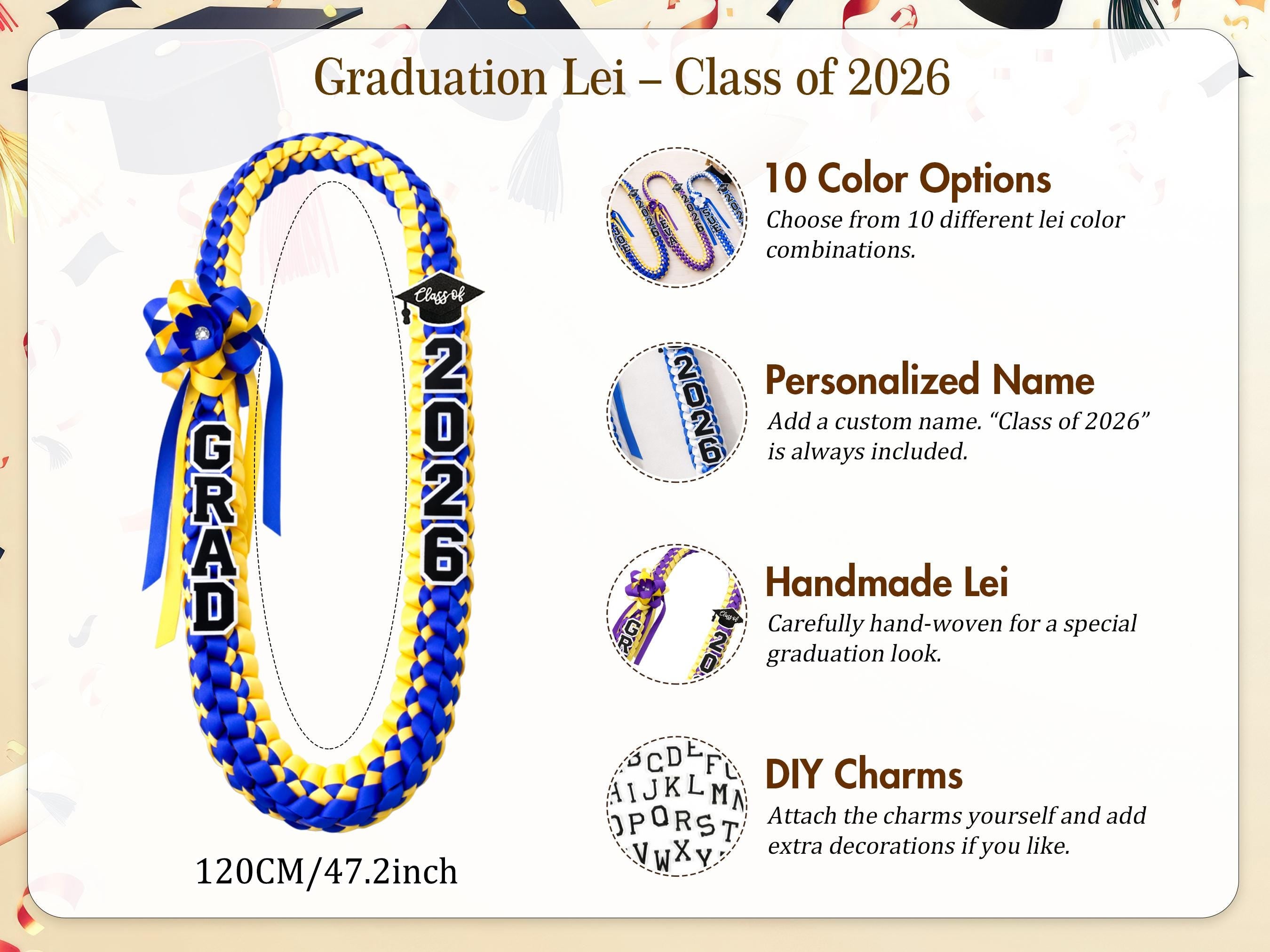 Personalized Graduation Lei With Name, Graduation Lei, 2026 Ribbon Lei, Satin Grad Lei, Senior Graduation Gift, Gift For Graduate