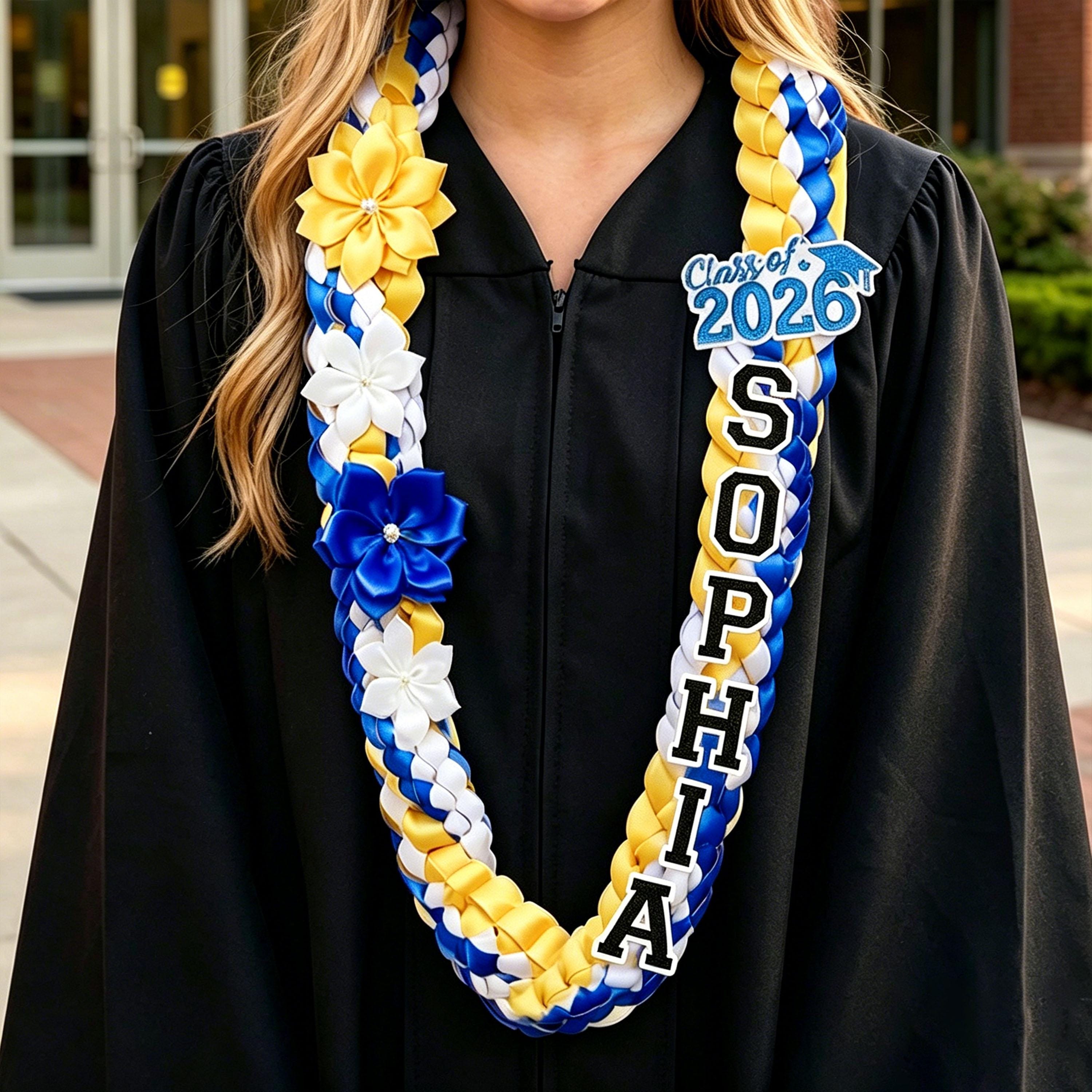 Personalized Double Braided Ribbon Lei, Custom Grad Cap, Class Of 2026 Graduation Gift