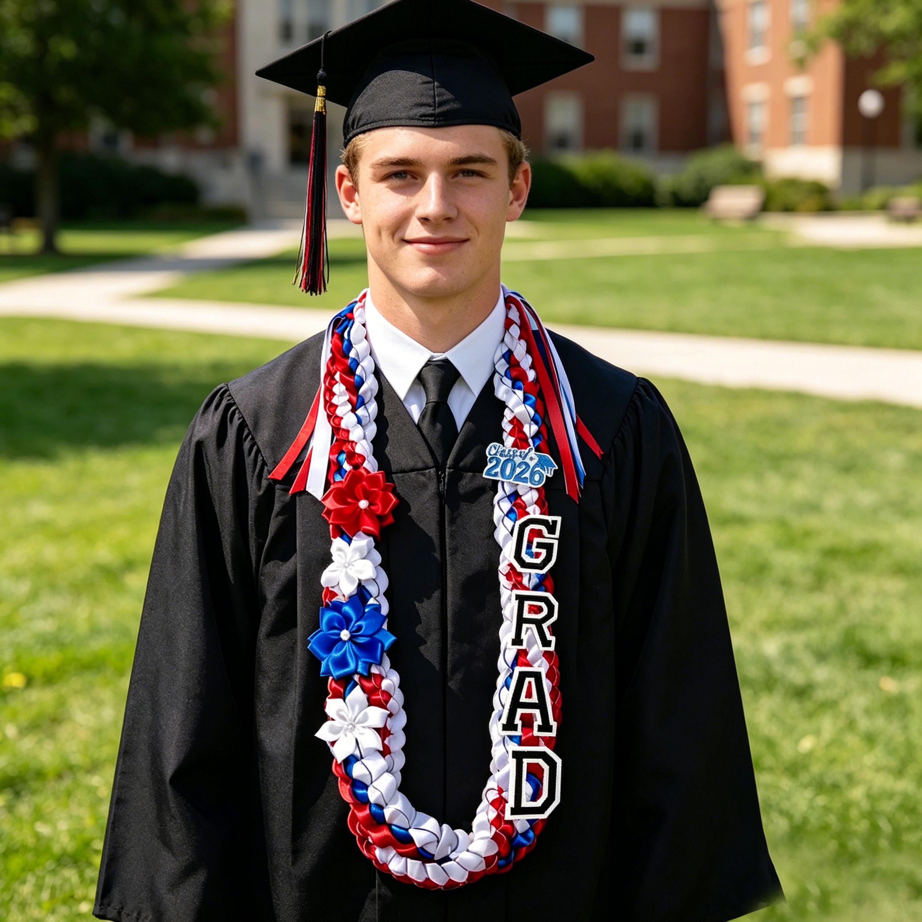 Personalized Double Braided Ribbon Lei, Custom Grad Cap, Class Of 2026 Graduation Gift