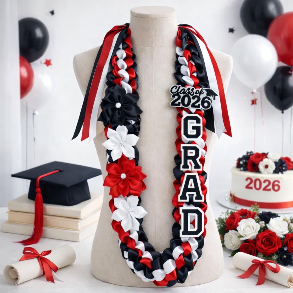 Personalized Graduation Lei With Flowers, Gift For Graduates, Custom Ribbon Lei, Grad Gift, 2026 Graduation Lei With Name, Senior Night Gift