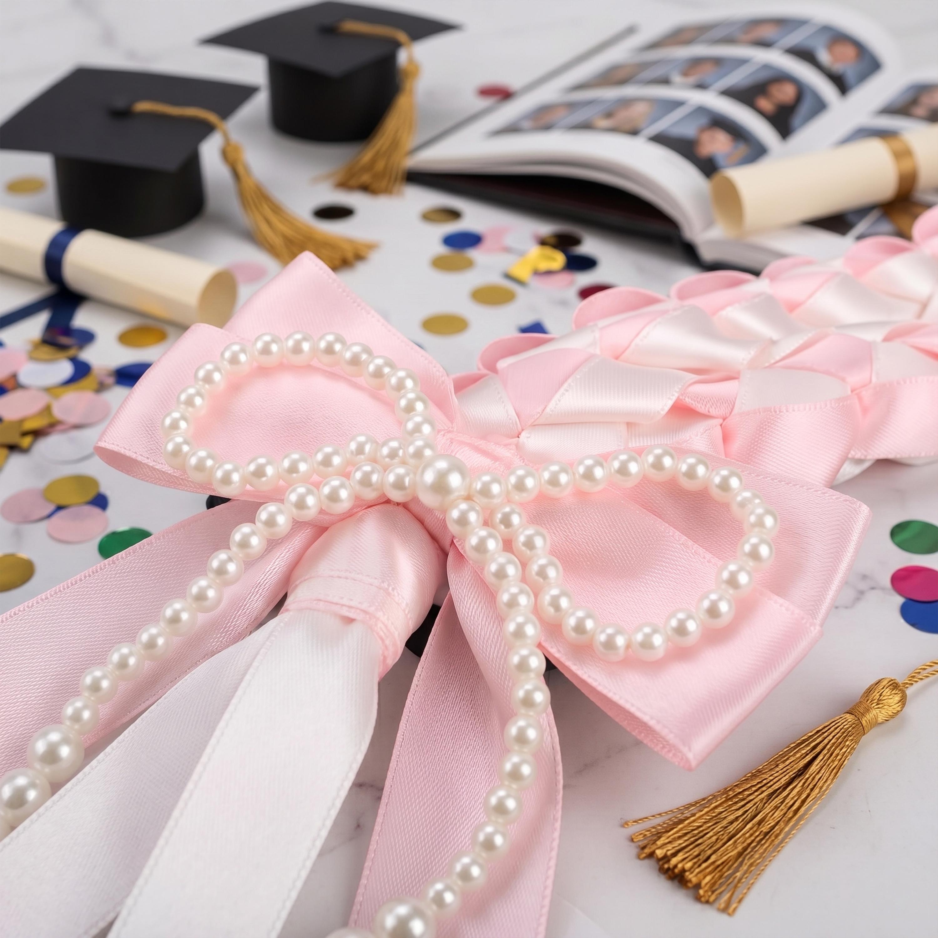 Handmade Satin Ribbon Graduation Stole, Ribbon & Fabric Lei, Custom Grad Sash With Rhinesrone Letters, Senior Photo Prop