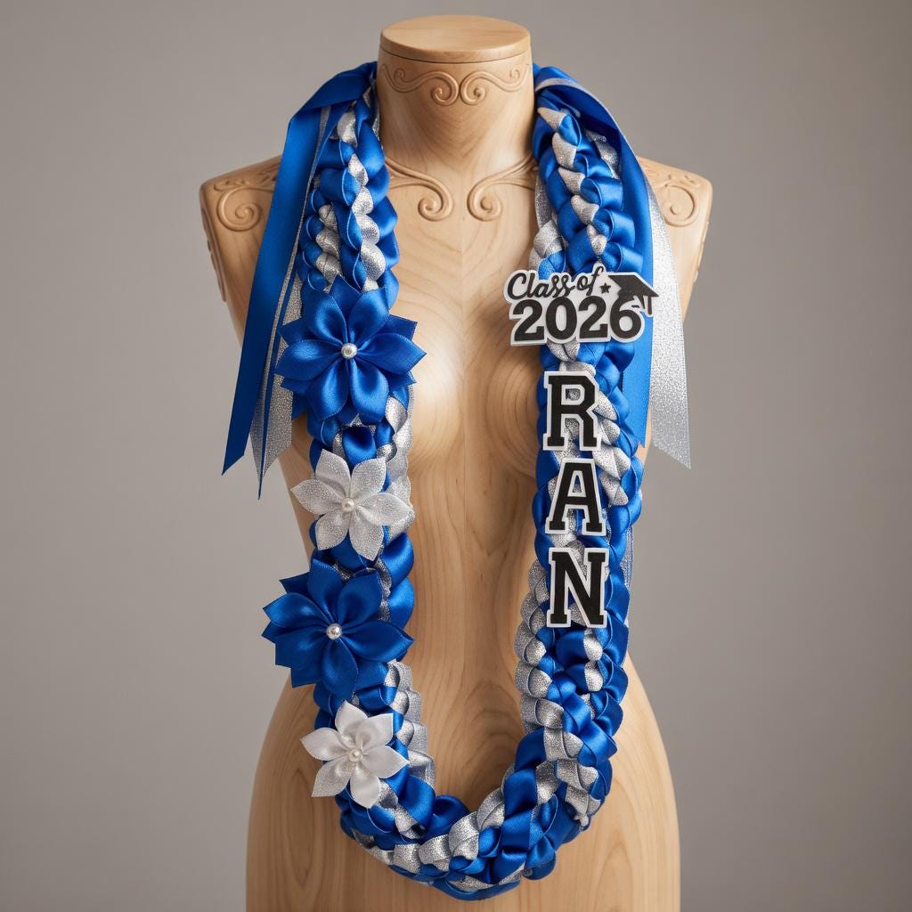 Personalized Tri-color Graduation Lei, Class Of 2026 Keepsake, Double Braided Ribbon Flowers