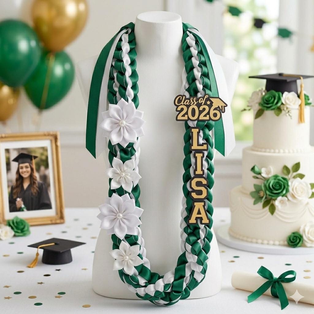 Personalized Tri-color Graduation Lei, Class Of 2026 Keepsake, Double Braided Ribbon Flowers