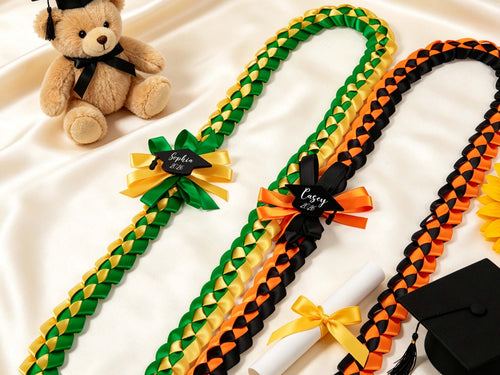 Ersonalized Tri-color Graduation Lei , Custom Ribbon Colors, Class Of 2026 , Acrylic Grad Cap Charm Keepsake,double Braided
