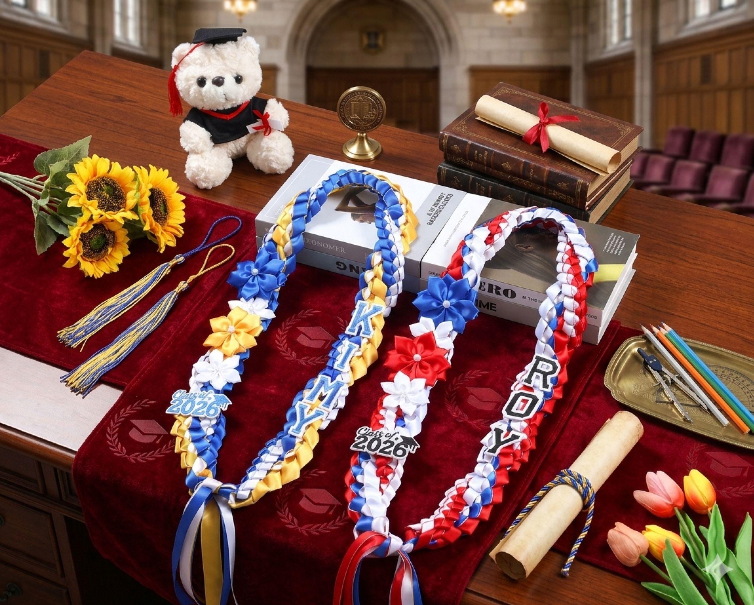 Custom Name Ribbon Lei With Flowers, Personalized Graduation Lei 2026, Custom Ribbon Lei, Personalized Name Senior Lei Class Of 2026 Gift