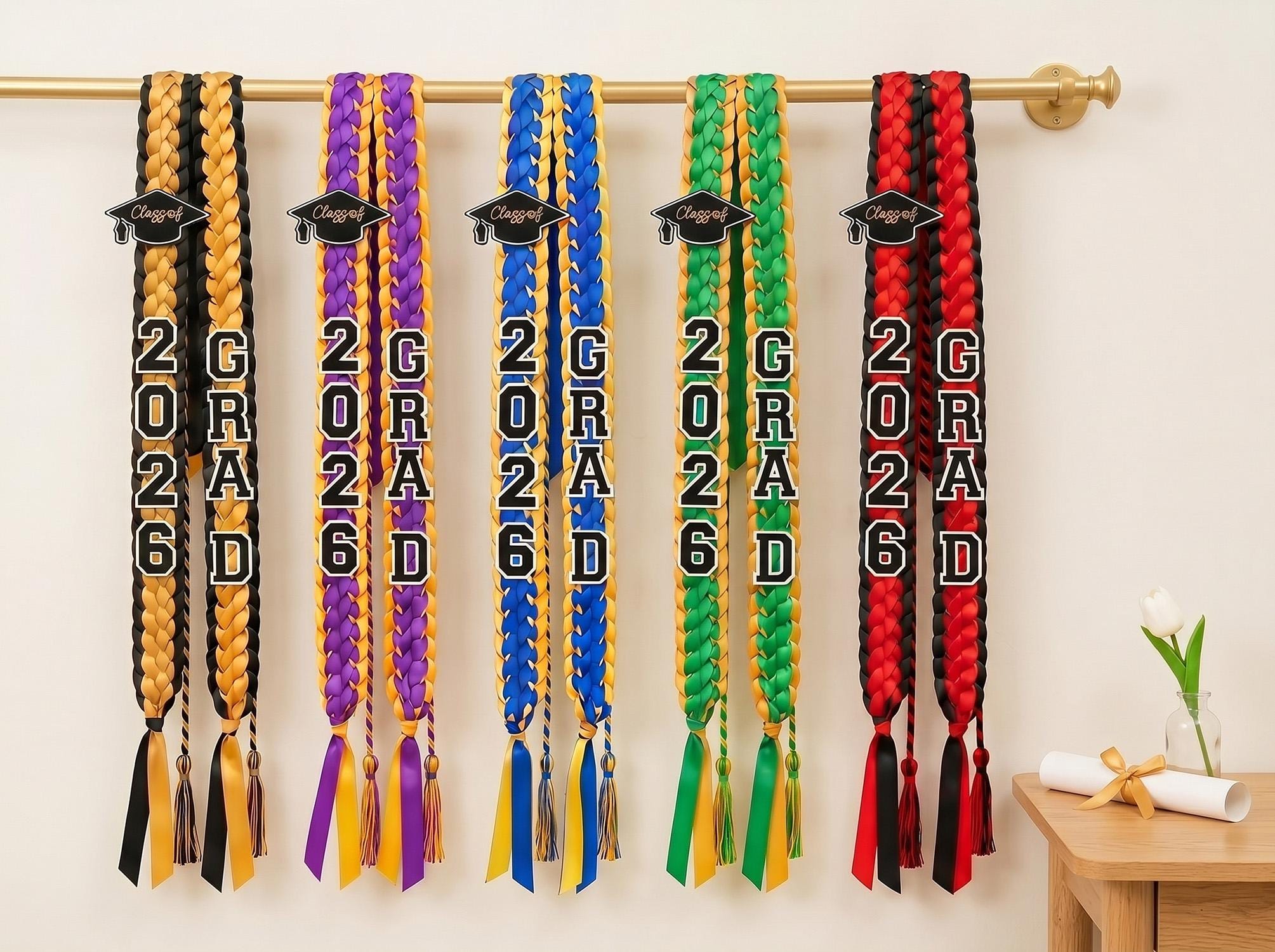 Personalized Graduation Lei 2026, Custom Name Ribbon Lei, Class Of 2026, Graduation Gift, Satin Handmade Grad Lei, Senior Night Gift