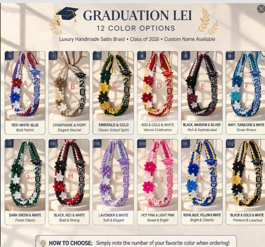 Personalized Tri-color Graduation Lei, Class Of 2026 Keepsake, Double Braided Ribbon Flowers