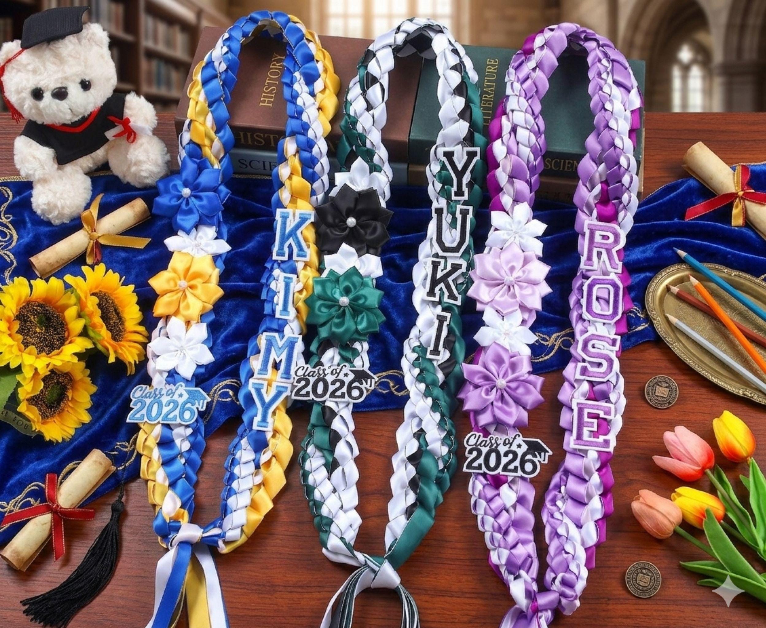 Custom Name Ribbon Lei With Flowers, Personalized Graduation Lei 2026, Custom Ribbon Lei, Personalized Name Senior Lei Class Of 2026 Gift