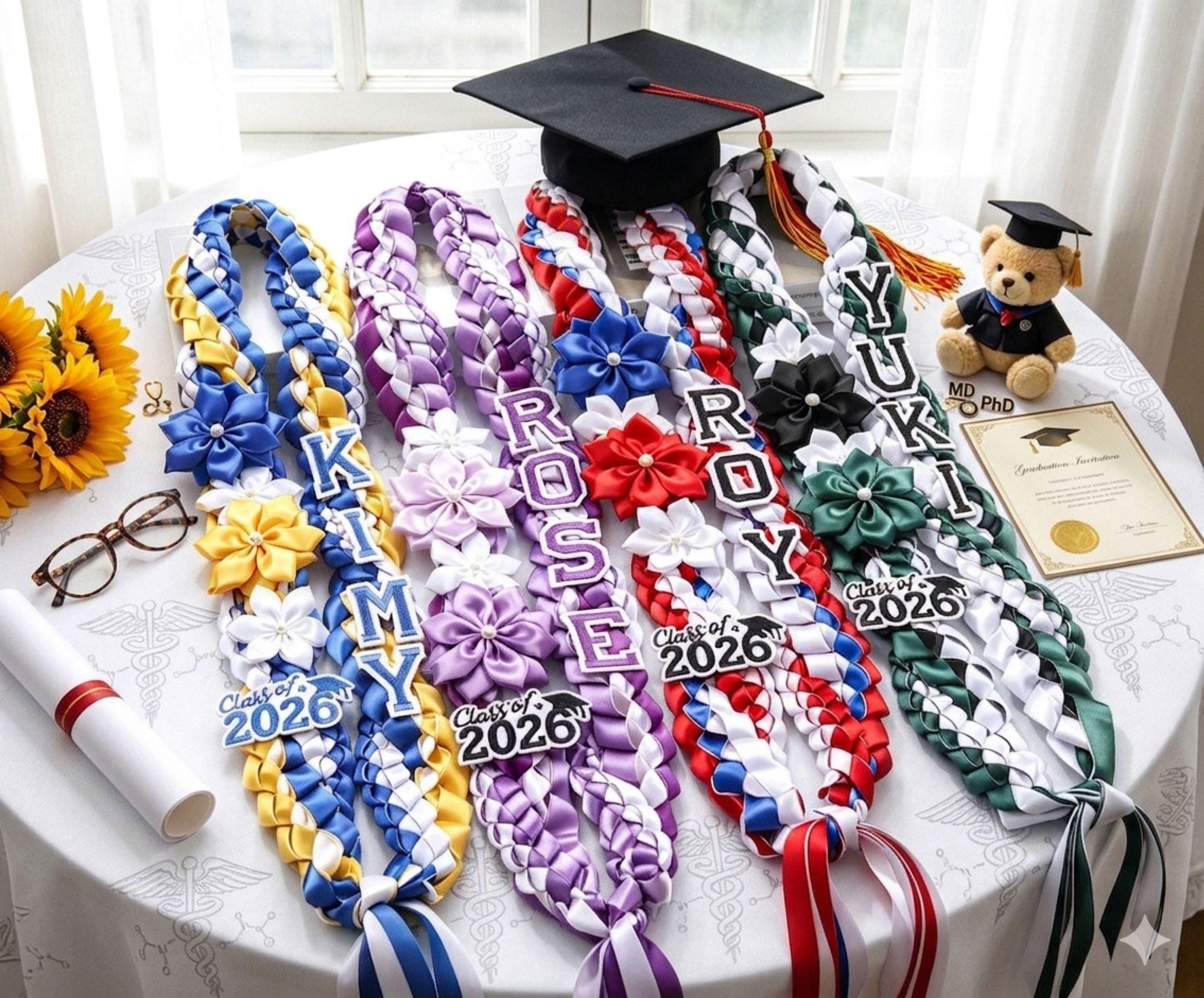 Custom Name Ribbon Lei With Flowers, Personalized Graduation Lei 2026, Custom Ribbon Lei, Personalized Name Senior Lei Class Of 2026 Gift