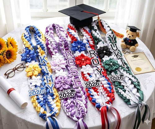Custom Name Ribbon Lei With Flowers, Personalized Graduation Lei 2026, Custom Ribbon Lei, Personalized Name Senior Lei Class Of 2026 Gift
